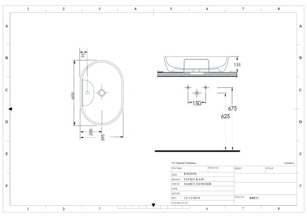Knidos 60 cm Lavabo (B.Delikli)-Mat Beyaz