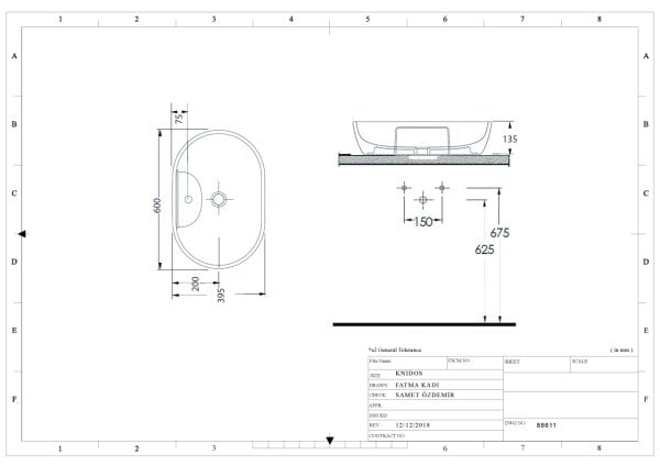 Knidos 60 cm Lavabo (B.Delikli)-Beyaz