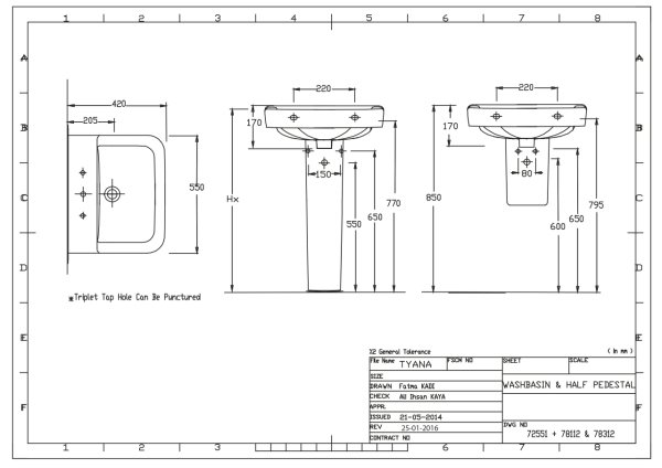 Tyana 55 cm Lavabo